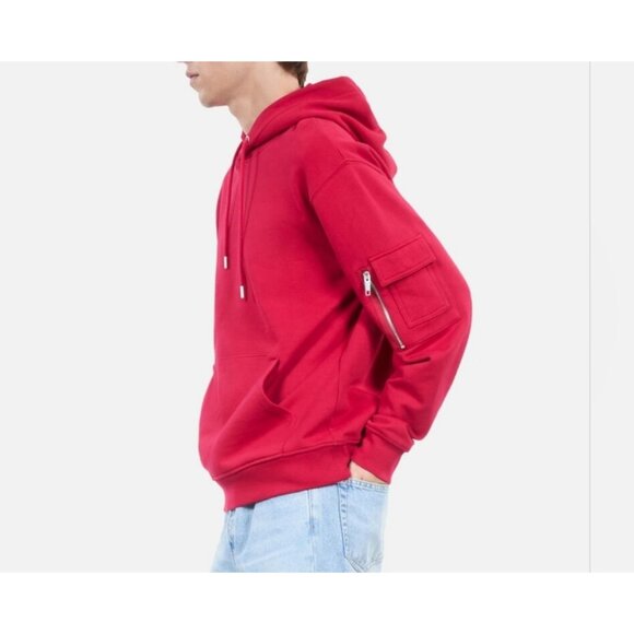 The Kooples Mens Red Hoodie‎ Kangaroo Pocket Arm Zip Cotton Size M - Picture 11 of 12